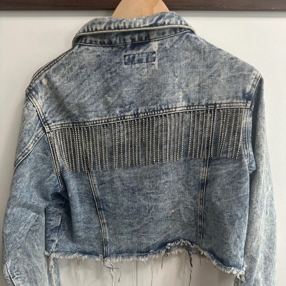 Thrill Light Blue Denim Jacket with Fringe Accents - Picture 5 of 5